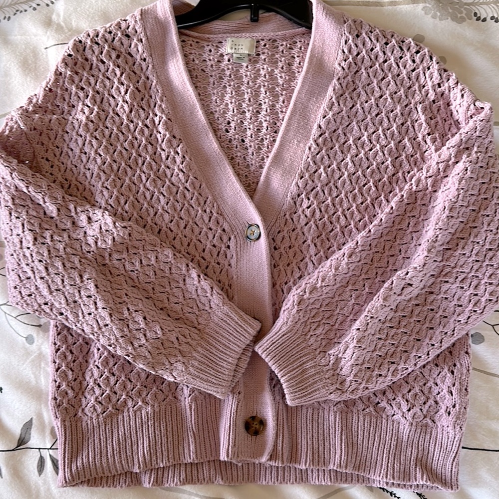 a new day Pink Open-Knit Button Cardigan